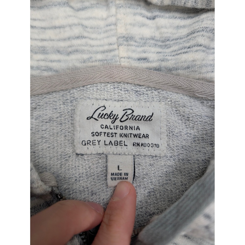 Lucky Brand Mens Grey Label 1/4 Zip Hoodie Gray Space Dye Cotton Sweatshirt L‎ - Picture 2 of 7